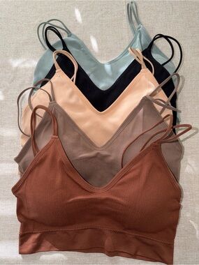 5 set XXL Ribbed Double-Strap Bralette - Mint, Peach, Black, Taupe, Rust